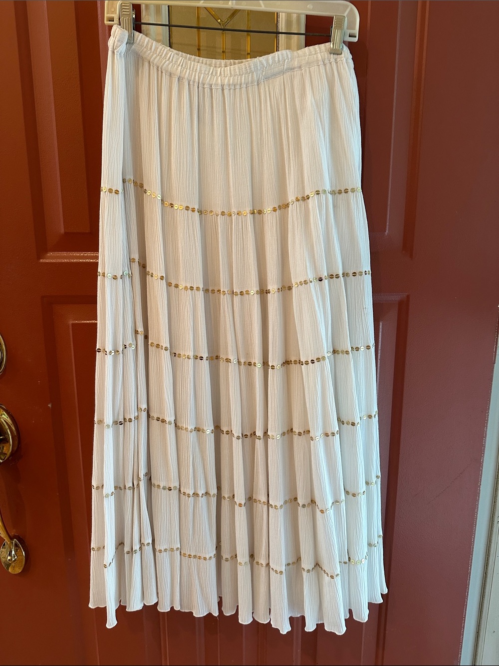 Linea by Louis Dell'Olio Cream Maxi Skirt with Gold Sequin Stripes